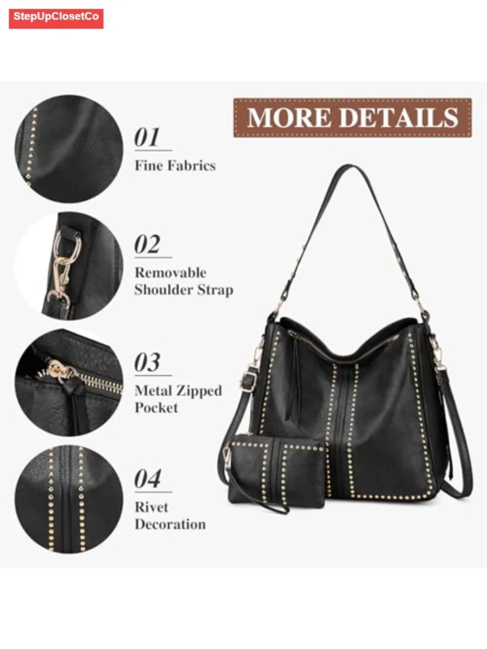 Vegan Leather Hobo Bag 2pc Set Large Tote Crossbody Wallet